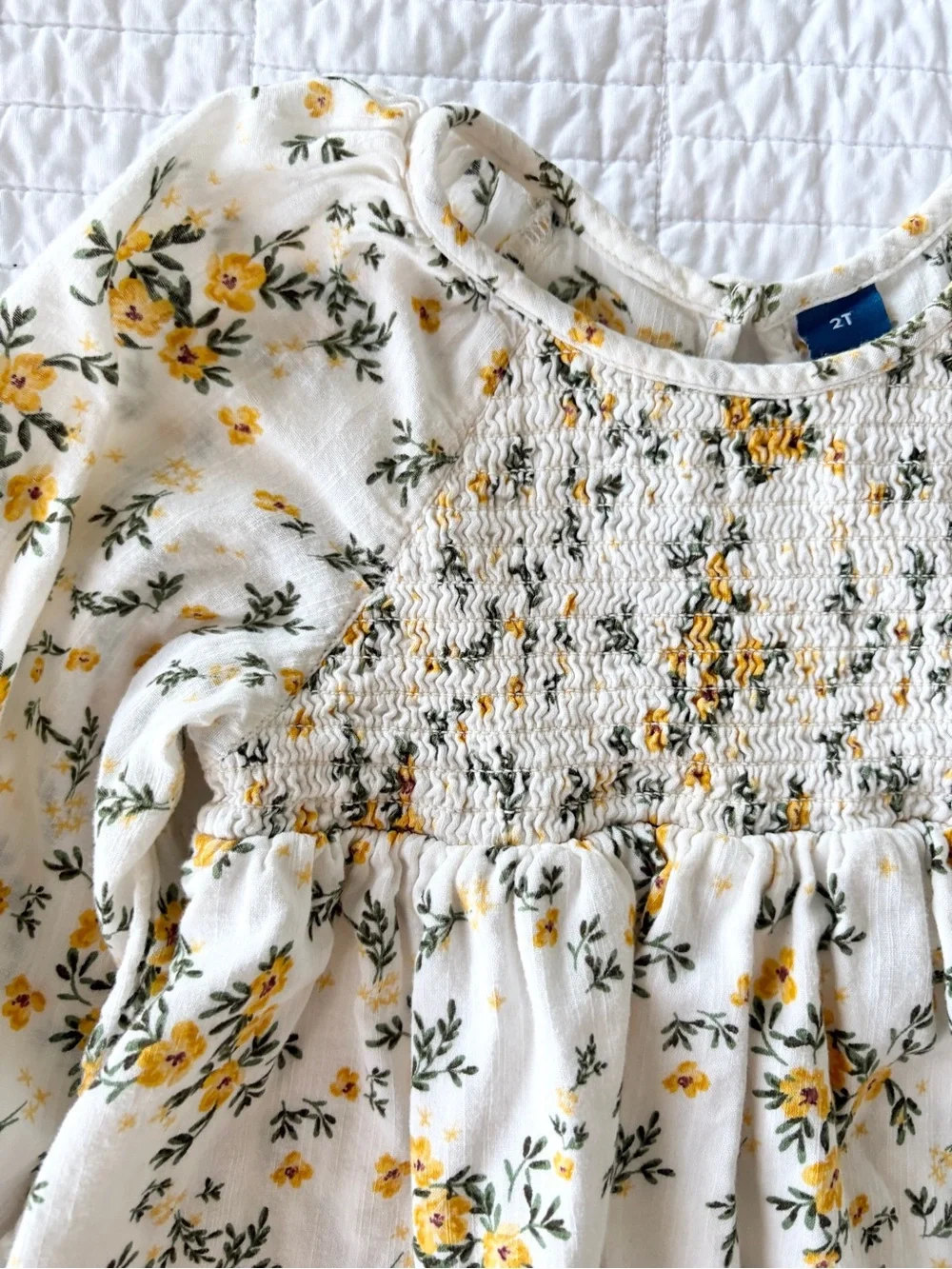 Old Navy Floral Smocked Peasant Top - White & Yellow - Toddler Girls Size 2T